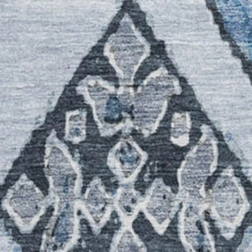 8' Blue Ivory And Gray Moroccan Washable Round Rug With UV Protection Photo 3