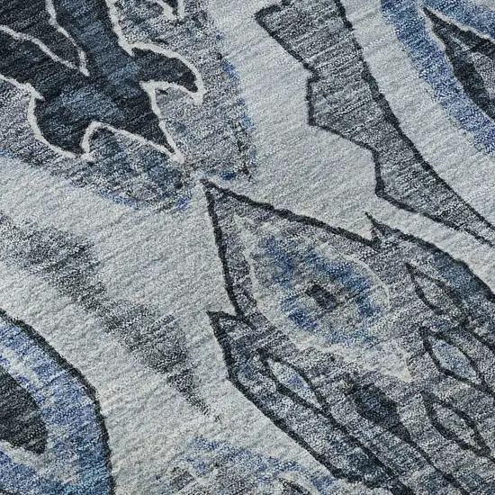 8' Blue Ivory And Gray Moroccan Washable Round Rug With UV Protection Photo 9