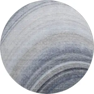 Photo of 8' Blue Ivory And Gray Ombre Washable Round Rug With UV Protection