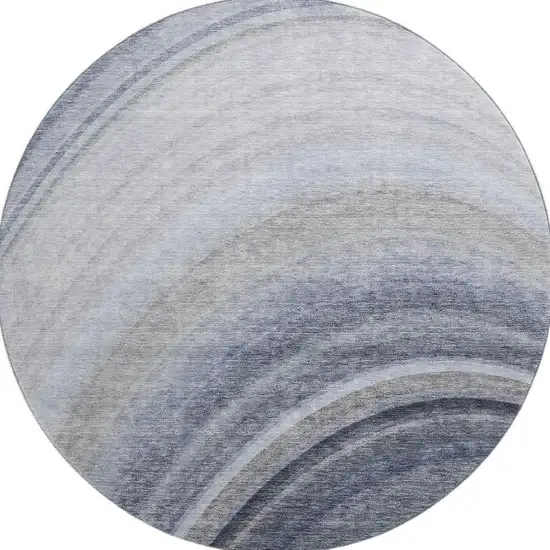 8' Blue Ivory And Gray Ombre Washable Round Rug With UV Protection Photo 3