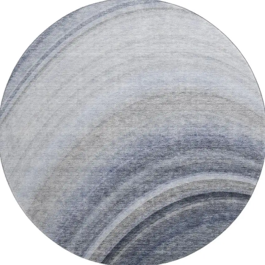 8' Blue Ivory And Gray Ombre Washable Round Rug With UV Protection Photo 3