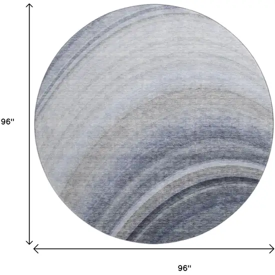 8' Blue Ivory And Gray Ombre Washable Round Rug With UV Protection Photo 3