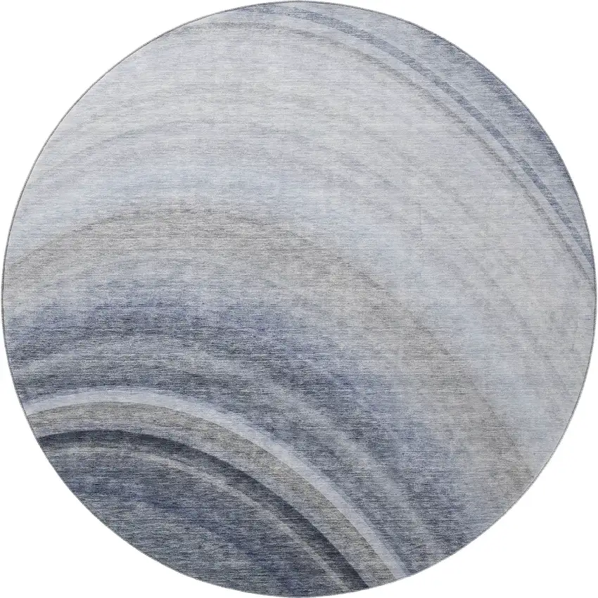 8' Blue Ivory And Gray Ombre Washable Round Rug With UV Protection Photo 4