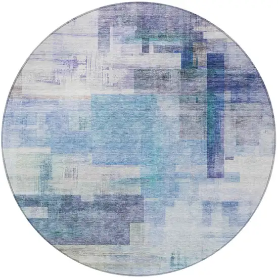 8' Blue Ivory And Gray Round Abstract Washable Indoor Outdoor Area Rug Photo 5