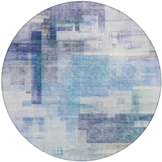 8' Blue Ivory And Gray Round Abstract Washable Indoor Outdoor Area Rug Photo 2