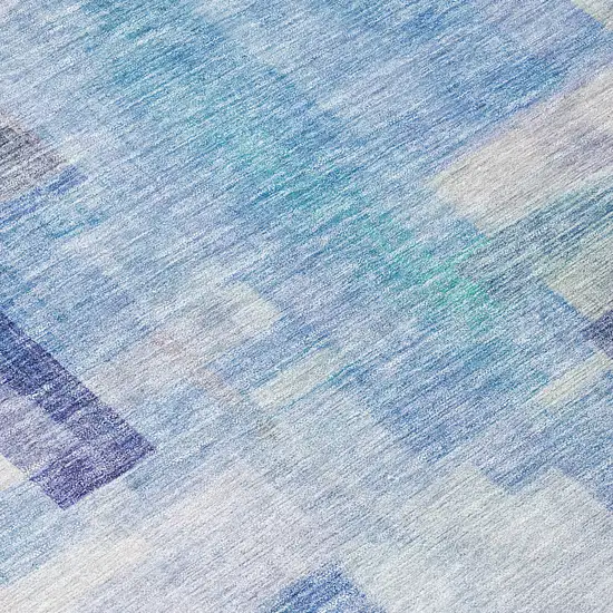 8' Blue Ivory And Gray Round Abstract Washable Indoor Outdoor Area Rug Photo 9