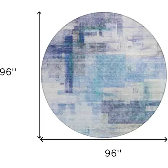 8' Blue Ivory And Gray Round Abstract Washable Indoor Outdoor Area Rug Photo 8