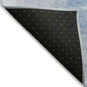 Photo of 8' Blue Ivory And Gray Round Abstract Washable Indoor Outdoor Area Rug