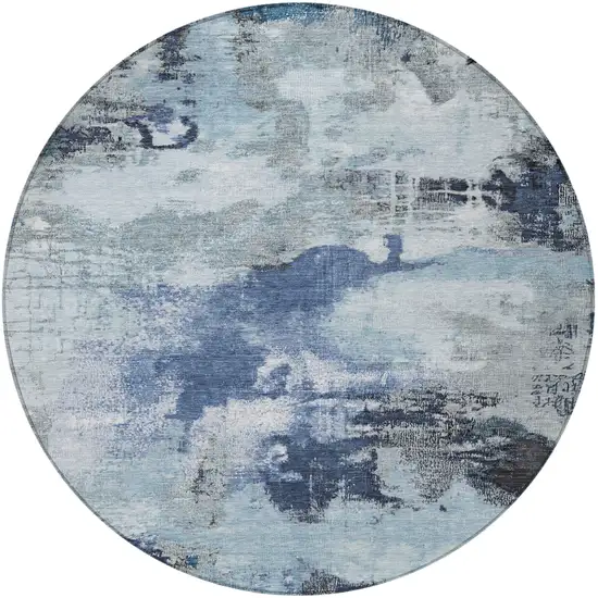 8' Blue Ivory And Gray Round Abstract Washable Indoor Outdoor Area Rug Photo 3