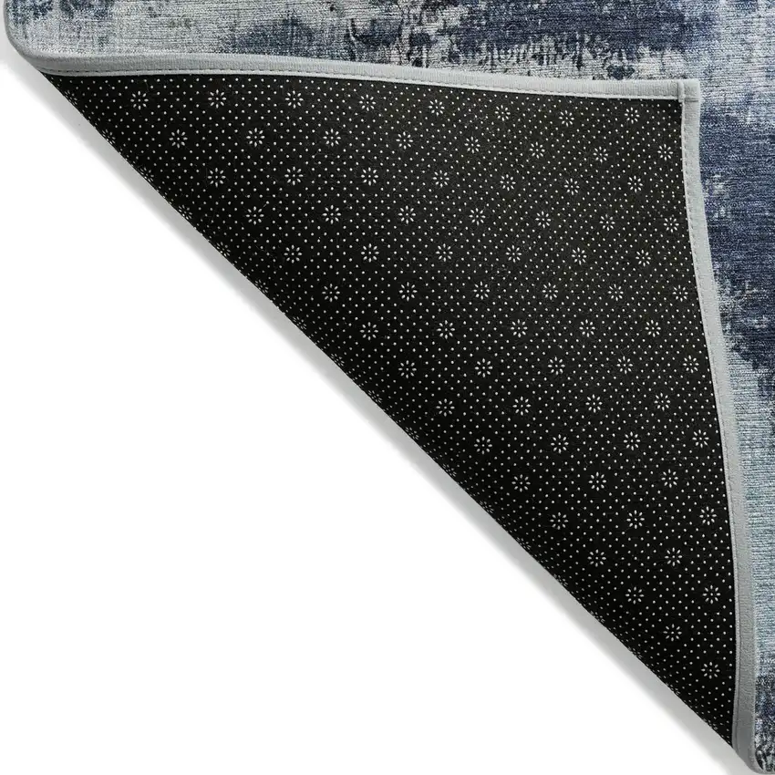 8' Blue Ivory And Gray Round Abstract Washable Indoor Outdoor Area Rug Photo 9