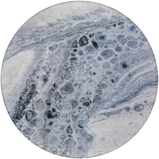 8' Blue Ivory And Gray Round Abstract Washable Indoor Outdoor Area Rug Photo 4