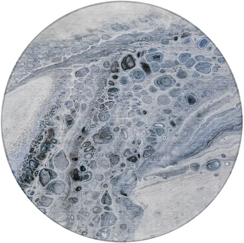 8' Blue Ivory And Gray Round Abstract Washable Indoor Outdoor Area Rug Photo 4
