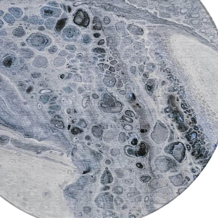 8' Blue Ivory And Gray Round Abstract Washable Indoor Outdoor Area Rug Photo 8