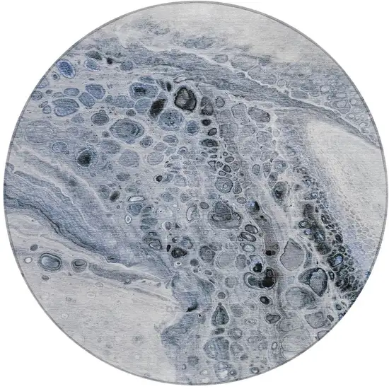 8' Blue Ivory And Gray Round Abstract Washable Indoor Outdoor Area Rug Photo 3