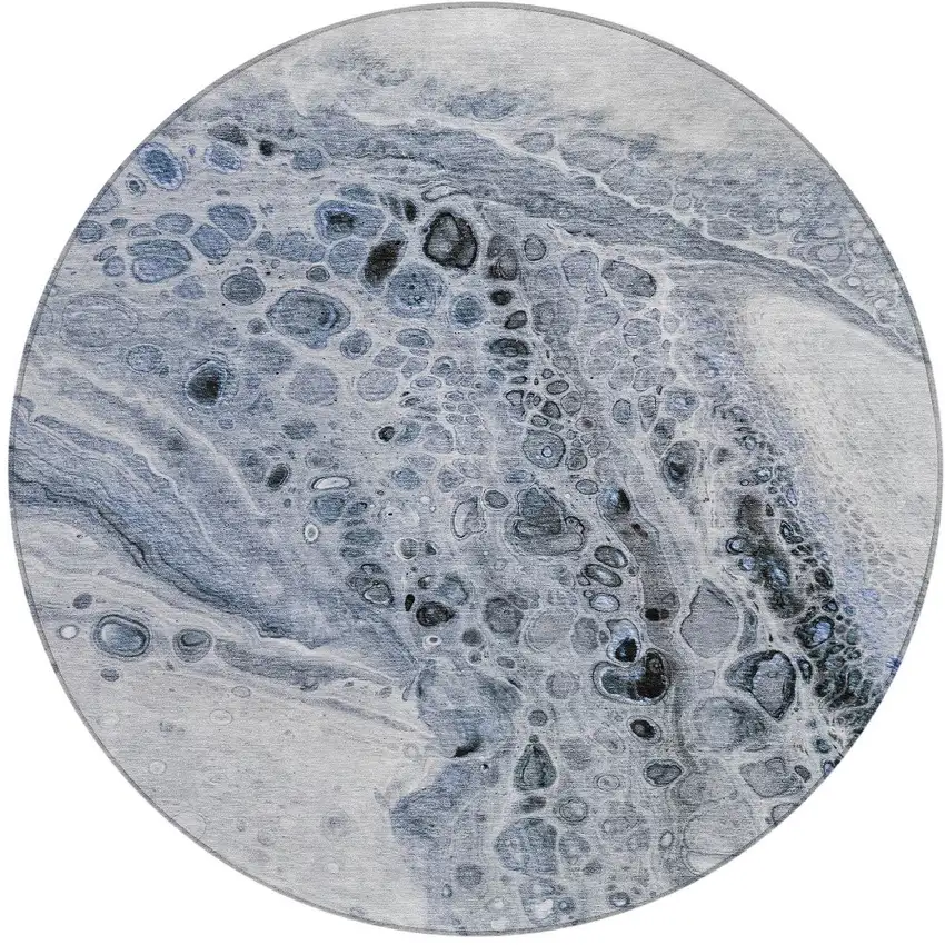 8' Blue Ivory And Gray Round Abstract Washable Indoor Outdoor Area Rug Photo 3