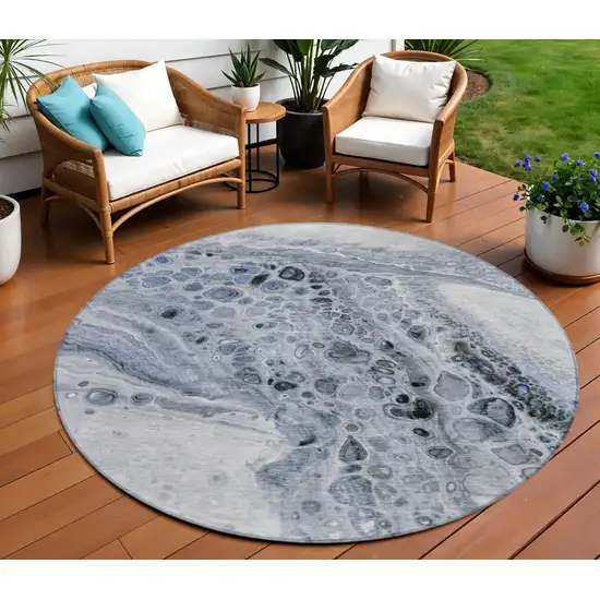 8' Blue Ivory And Gray Round Abstract Washable Indoor Outdoor Area Rug Photo 2