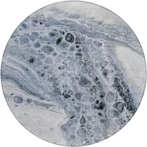 Photo of 8' Blue Ivory And Gray Round Abstract Washable Indoor Outdoor Area Rug