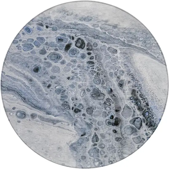 8' Blue Ivory And Gray Round Abstract Washable Indoor Outdoor Area Rug Photo 1