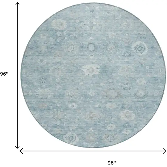 8' Blue Ivory And Gray Round Damask Washable Indoor Outdoor Area Rug Photo 9