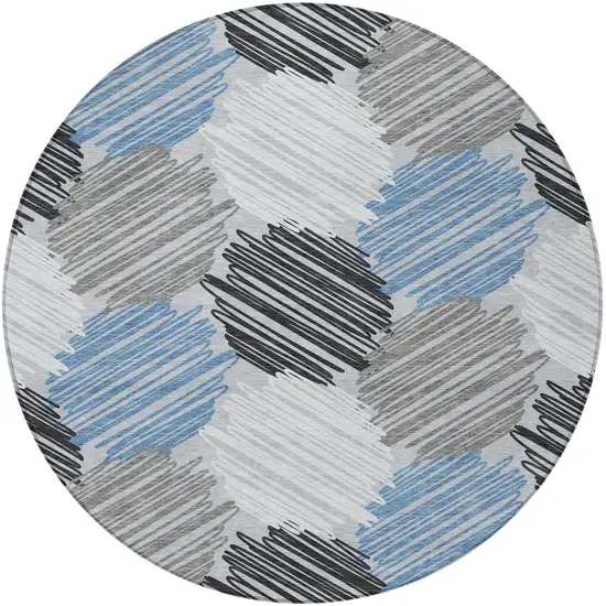 8' Blue Ivory And Gray Round Geometric Washable Indoor Outdoor Area Rug Photo 3