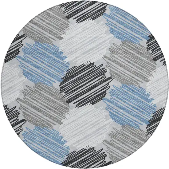 8' Blue Ivory And Gray Round Geometric Washable Indoor Outdoor Area Rug Photo 1