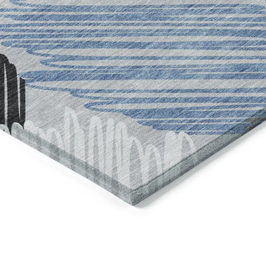 8' Blue Ivory And Gray Round Geometric Washable Indoor Outdoor Area Rug Photo 7