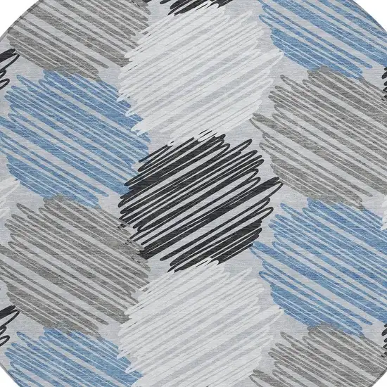8' Blue Ivory And Gray Round Geometric Washable Indoor Outdoor Area Rug Photo 4