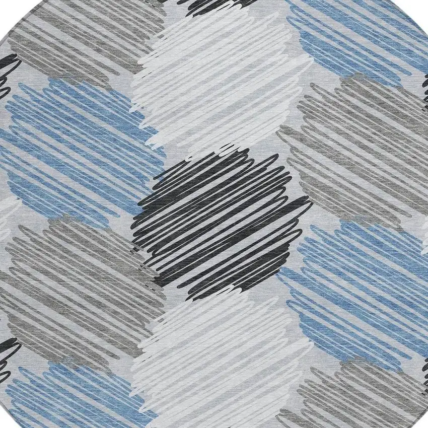 8' Blue Ivory And Gray Round Geometric Washable Indoor Outdoor Area Rug Photo 4