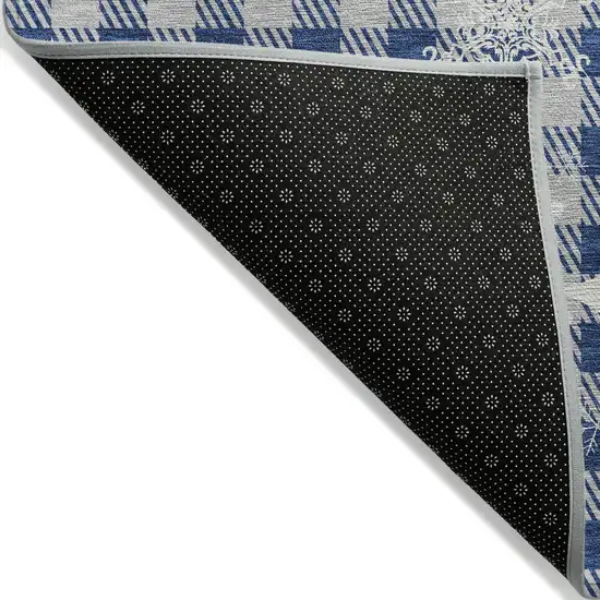 8' Blue Ivory And Gray Round Plaid Washable Indoor Outdoor Area Rug Photo 9