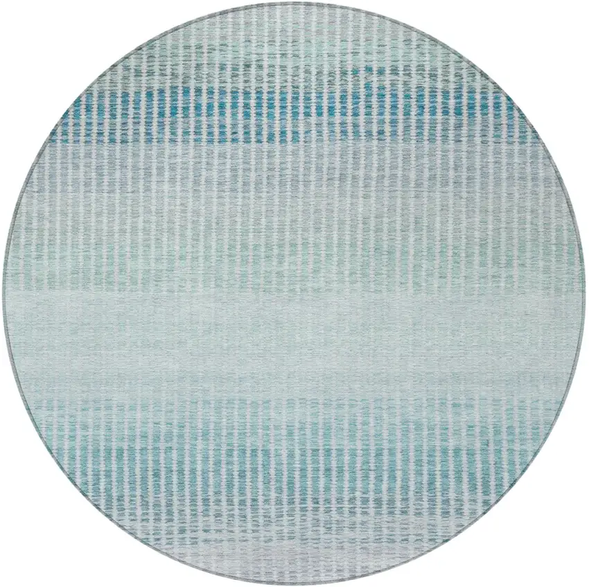 8' Blue Ivory And Gray Round Striped Washable Indoor Outdoor Area Rug Photo 5