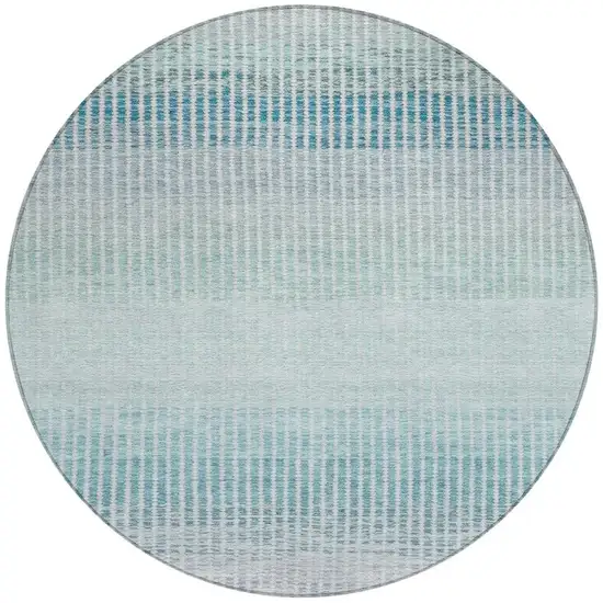 8' Blue Ivory And Gray Round Striped Washable Indoor Outdoor Area Rug Photo 4