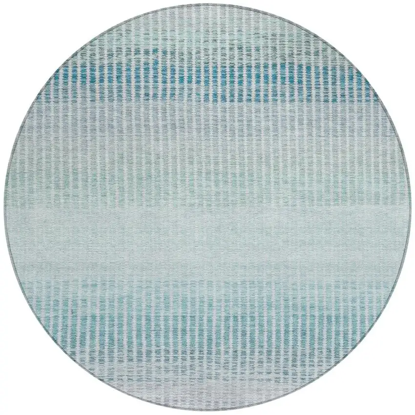 8' Blue Ivory And Gray Round Striped Washable Indoor Outdoor Area Rug Photo 4