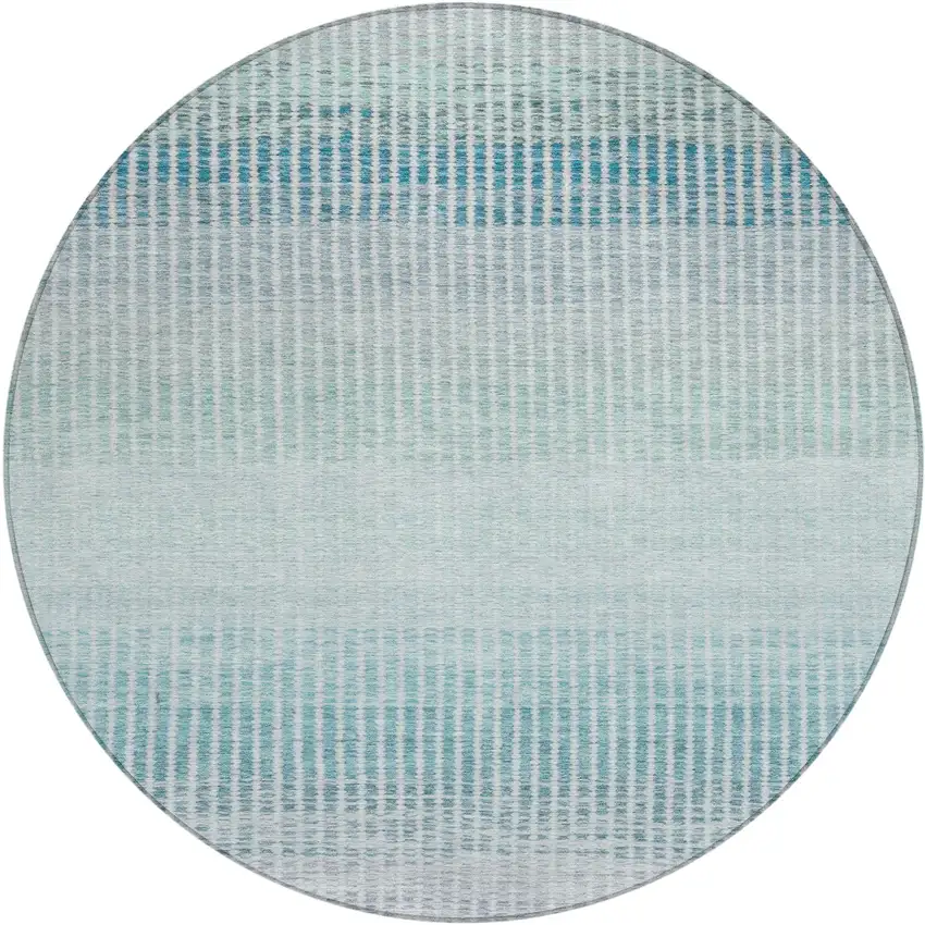 8' Blue Ivory And Gray Round Striped Washable Indoor Outdoor Area Rug Photo 2