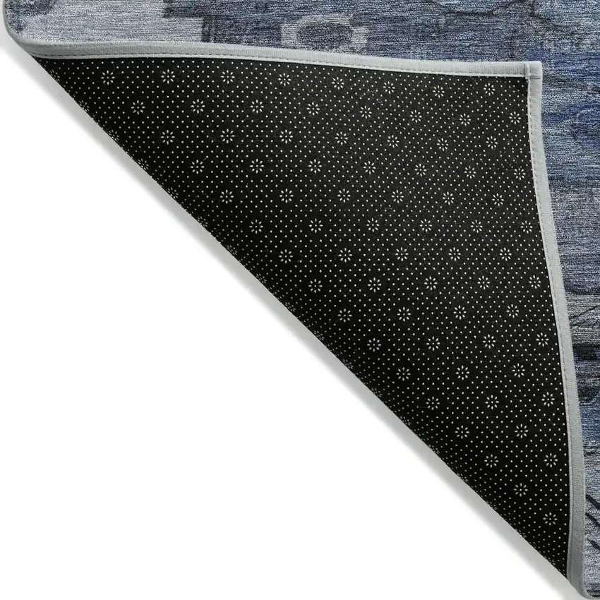 8' Blue Ivory And Gray Round Tribal Washable Indoor Outdoor Area Rug Photo 7