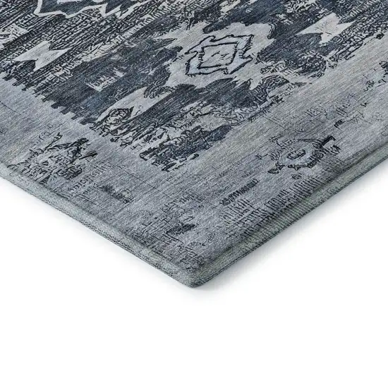 8' Blue Ivory And Gray Southwestern Washable Round Rug With UV Protection Photo 6