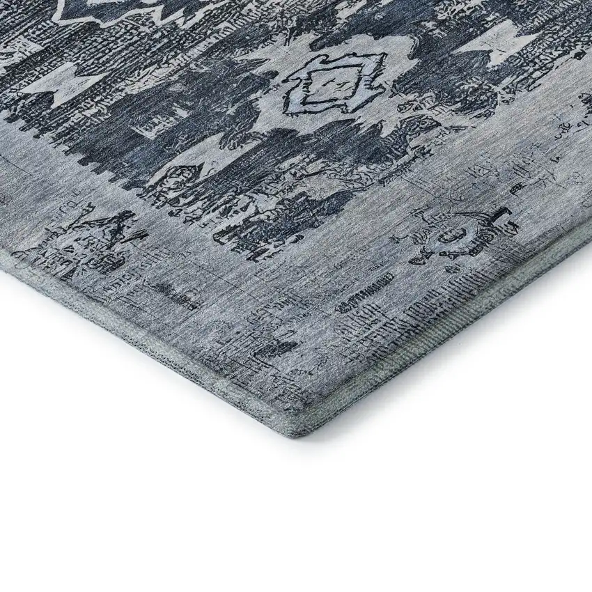 8' Blue Ivory And Gray Southwestern Washable Round Rug With UV Protection Photo 6