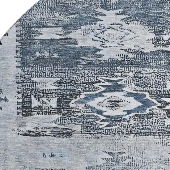 8' Blue Ivory And Gray Southwestern Washable Round Rug With UV Protection Photo 2
