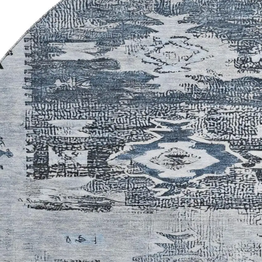 8' Blue Ivory And Gray Southwestern Washable Round Rug With UV Protection Photo 2