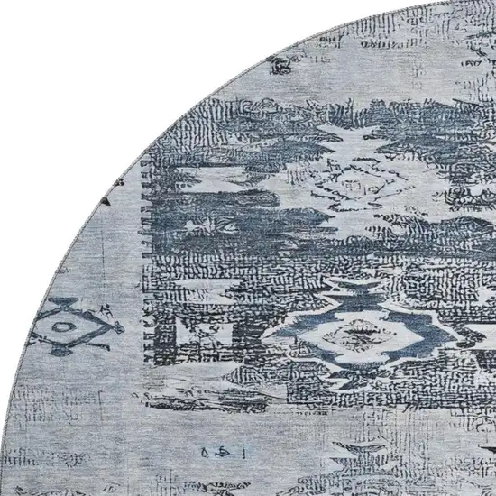 8' Blue Ivory And Gray Southwestern Washable Round Rug With UV Protection Photo 3