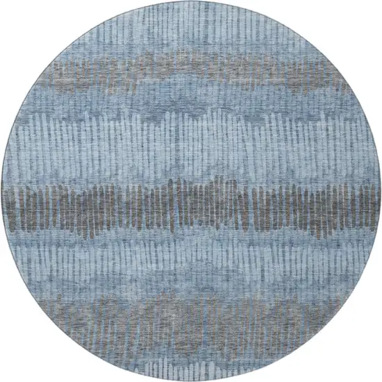 8' Blue Ivory And Gray Striped Washable Round Rug With UV Protection Photo 4