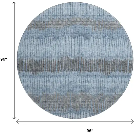 8' Blue Ivory And Gray Striped Washable Round Rug With UV Protection Photo 3