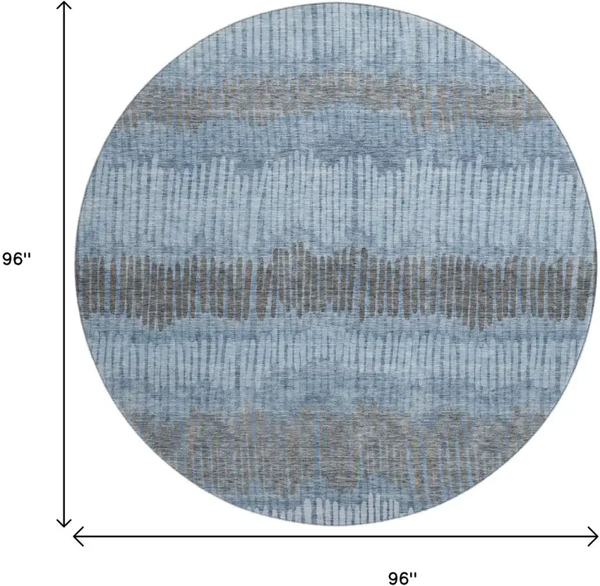 8' Blue Ivory And Gray Striped Washable Round Rug With UV Protection Photo 3