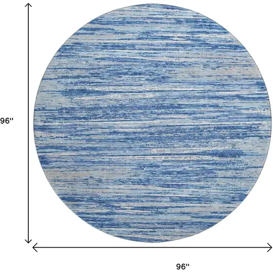 8' Blue Ivory And Gray Striped Washable Round Rug With UV Protection Photo 8