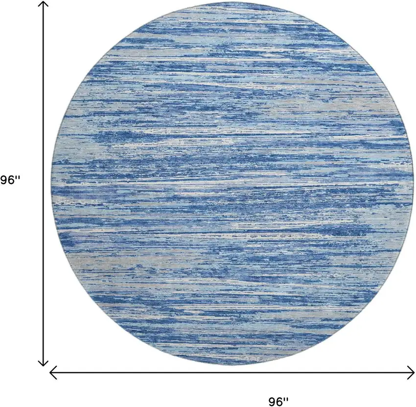 8' Blue Ivory And Gray Striped Washable Round Rug With UV Protection Photo 8