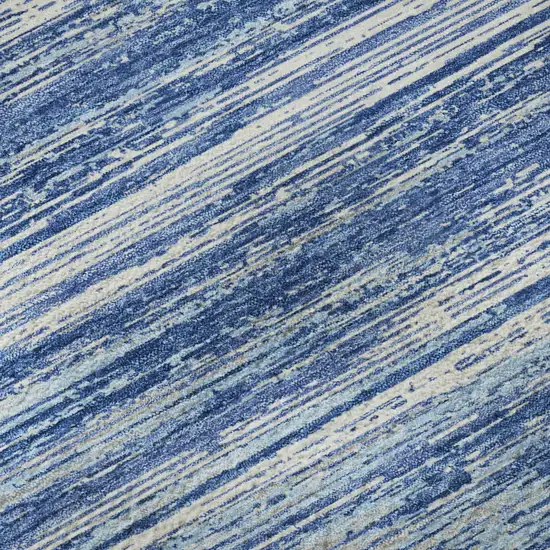 8' Blue Ivory And Gray Striped Washable Round Rug With UV Protection Photo 9