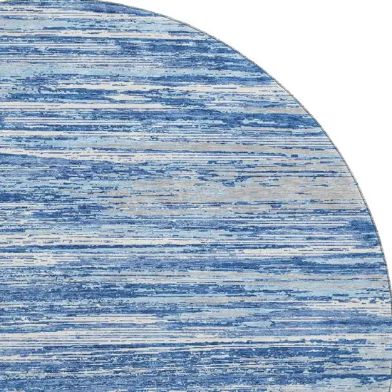 8' Blue Ivory And Gray Striped Washable Round Rug With UV Protection Photo 4