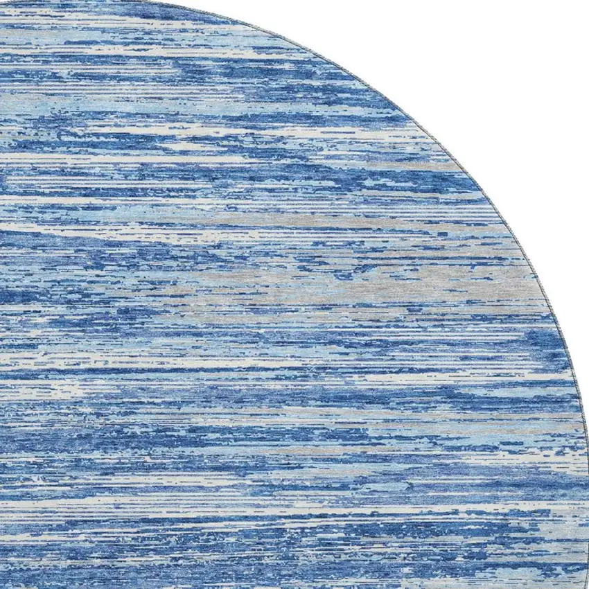 8' Blue Ivory And Gray Striped Washable Round Rug With UV Protection Photo 4