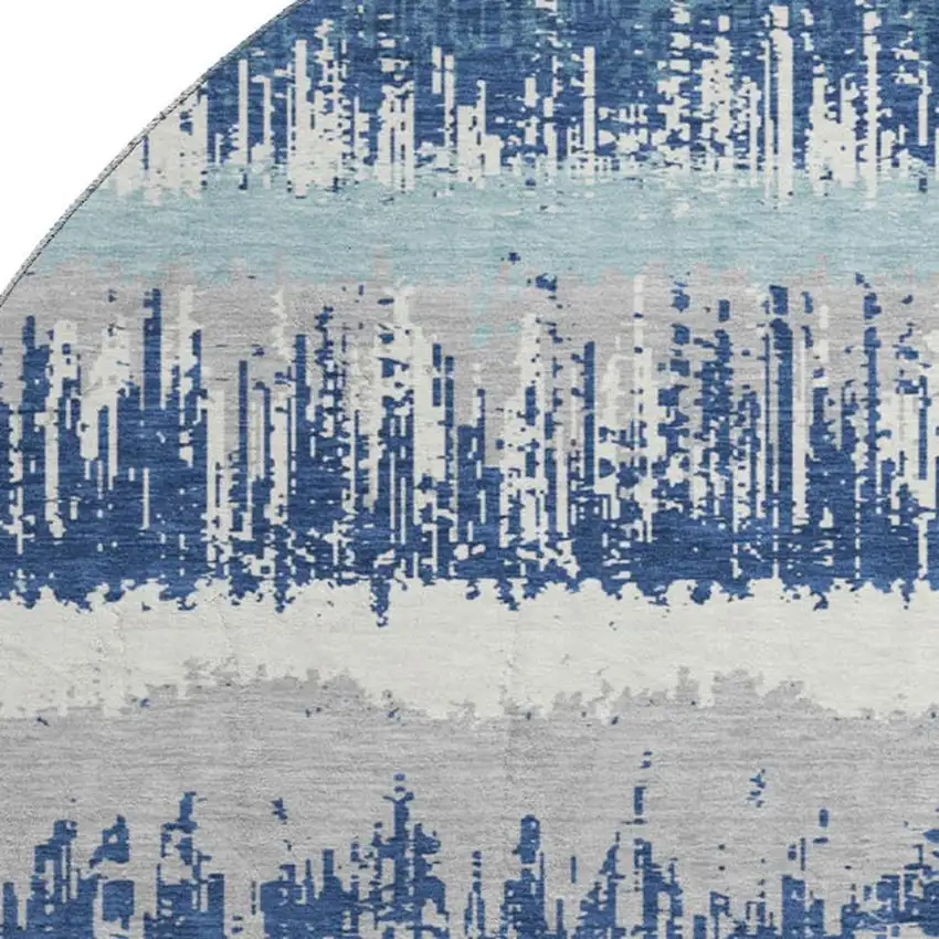 8' Blue Ivory And Gray Striped Washable Round Rug With UV Protection Photo 2