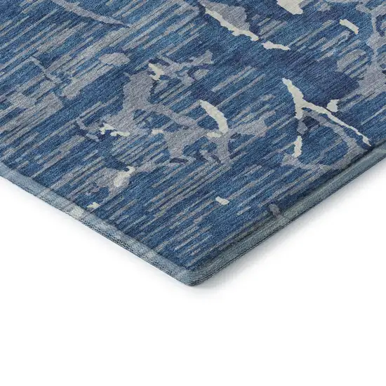 8' Blue Ivory And Gray Striped Washable Round Rug With UV Protection Photo 6