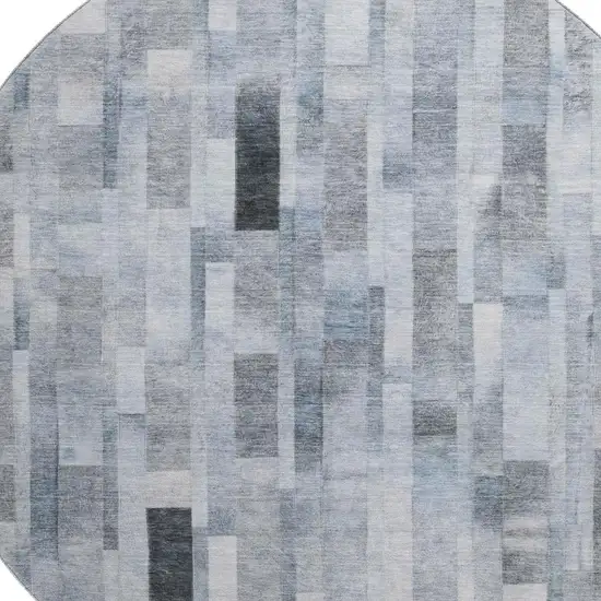 8' Blue Ivory And Gray Striped Washable Round Rug With UV Protection Photo 2